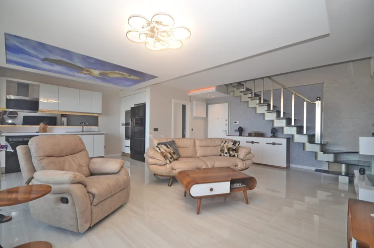 2+1 FURNISHED DUPLEX APARTMENT WITH SEA VIEW IN ALANYA KARGICAK