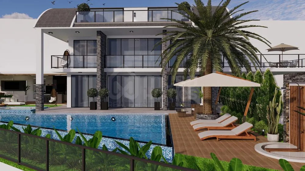 Furnished 5+1 Triplex Villa with panoramic sea view in Kargicak 