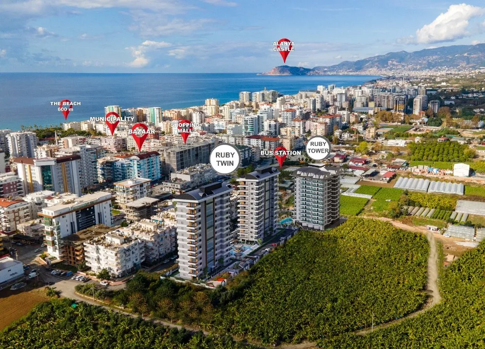 RUBY TWİNS Furnished 1+1 apartment in Mahmutlar 
